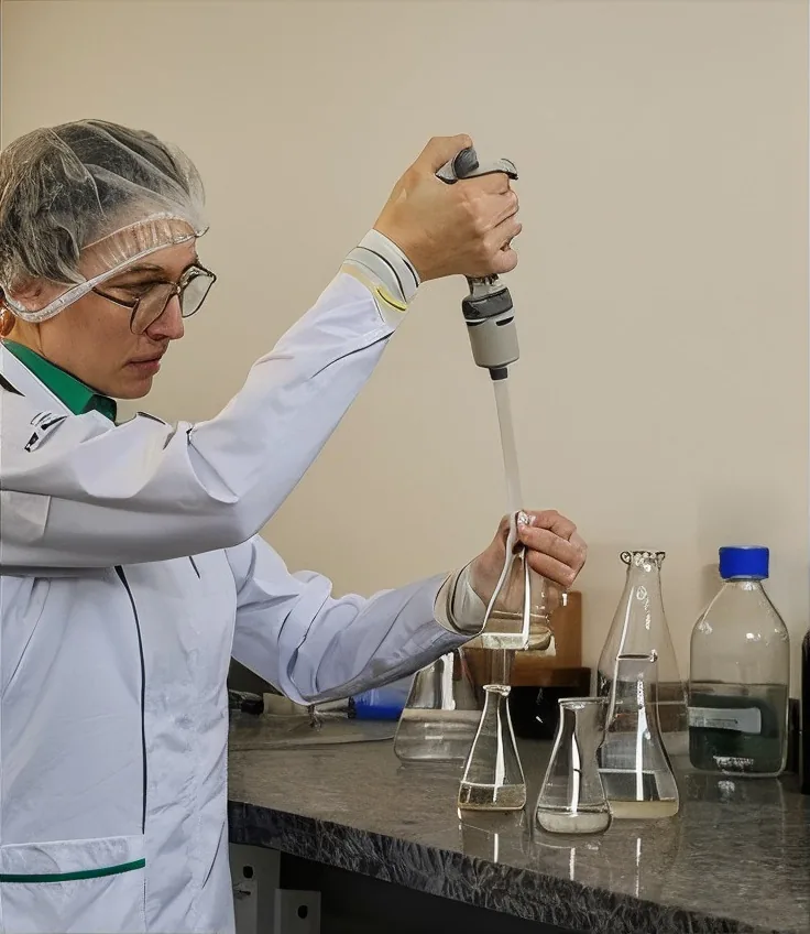 Técnica pipetando no laboratório